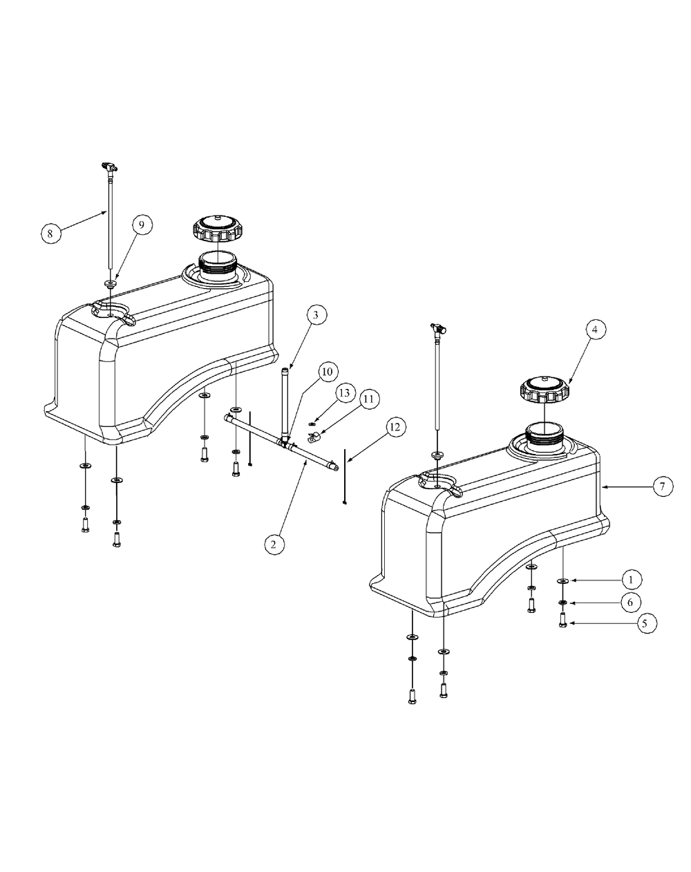 Fuel Tank Assembly Diagram and Parts List for M48-KW 53BB5DAV750-19-HP Cub Cadet Lawn Tractor